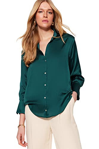 Trendyol Damska koszula o regularnym kroju Basic Collar Woven Shirt, zieony (Szmaragdowa zieleń), 32