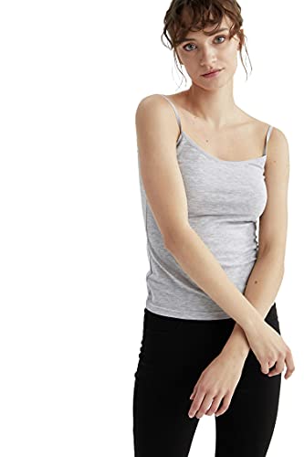 DeFacto Damski klasyczny bawełniany tanktop z uchwytami linowymi, szary (rozm. 210), XL