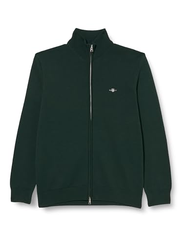 GANT Męski kardigan na co dzień bawełniany z zamkiem błyskawicznym, Tartan Green, M