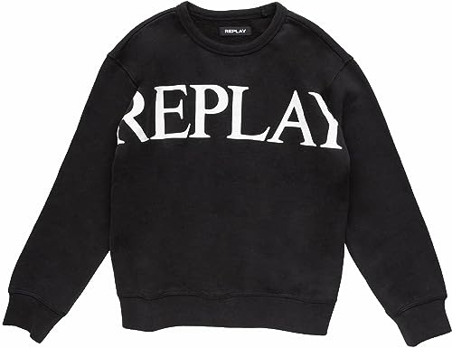 Replay Bluza chłopięca o luźnym kroju z okrągłym dekoltem, 098 BLACK, 10 Lat