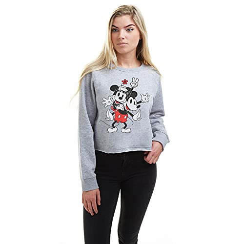 Disney Damska bluza Mickey & Minnie Mouse Peace Crew Cropped, szary (Grey Heather), XL