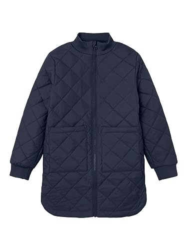 NAME IT Dziewczęca kurtka pikowana NKFMELISA Long Quilt Jacket Dark Sapphire, 128, Dark Sapphire, 128 cm