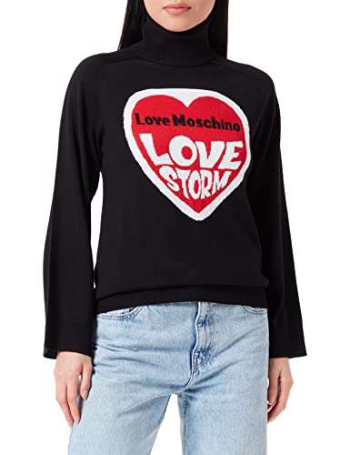 Love Moschino Damski sweter z długim rękawem Raglan Sleeved with Love Storm Heart Jacquard Intarsia Pullover Sweater, czarny, 40