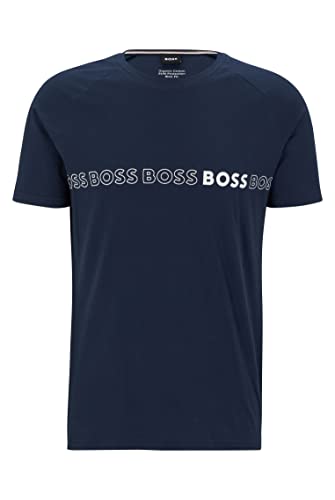 BOSS Męski T-shirt RN Slim Fit Slim-Fit z ochroną UV LSF 50+, granatowy, L