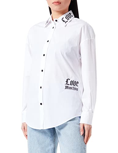 Love Moschino Damska koszulka z długim rękawem z logo Gothic Love On The Collar i logo, optical white, 48