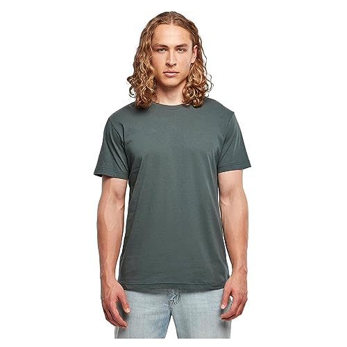 Build Your Brand Męski Basic okrągły dekolt, męski T-shirt o klasycznym kroju, dostępny w wielu kolorach, rozmiary XS-5XL, zielony butelkowy, M