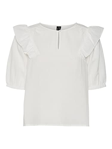 VERO MODA Women's VMMILAN 2/4 WVN Top, śnieżna biel, S, Snow White, S
