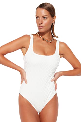 Trendyol Damski kostium kąpielowy z dzianiny teksturowanej, ecru, 40, Ecru, 44