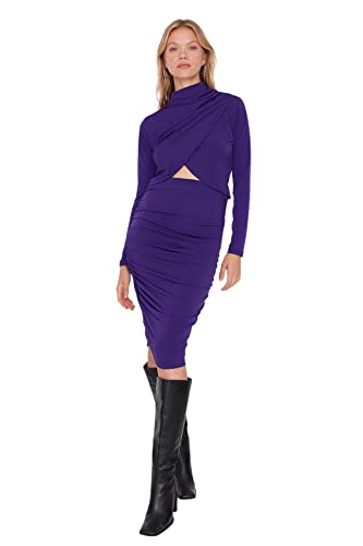 Trendyol Damska młoda spódnica ołówkowa midi Bodycon dzianinowa spódnica, Fioletowy, S