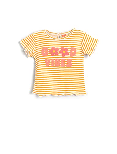 Koton Striped Slogan Printed Short Sleeve T-Shirt Koszulka Kochanie Dziewczyny, Żółty pasek (1s5), 24/36 meses