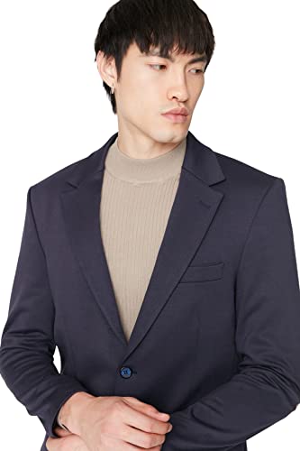 Trendyol Męska kurtka z klapą, jednokolorowa, regularna, płaszcz, granatowy, XL, granatowy, XL