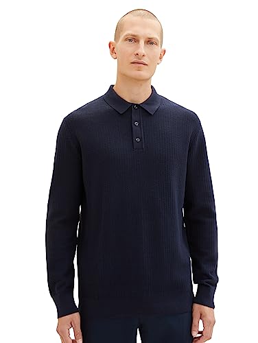 TOM TAILOR Męska koszulka polo z dzianiny z bawełny, 13160-knitted Navy Melange, L