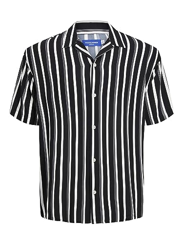 JACK & JONES Męska koszula z krótkim rękawem w paski, granatowy, L