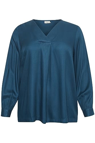 Kaffe Curve Plus Size Damska bluzka z długim rękawem V-Neck z Pleat Casual Fit, Legion Niebieski, 50/du?y rozmiar