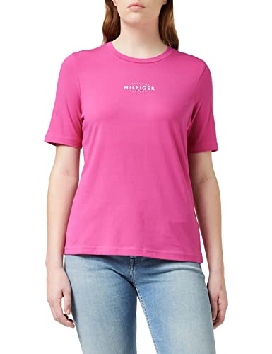 Tommy Hilfiger Damskie reg nowe markowe esss C-Nk Ss S/S dzianinowe topy, mimośrodowa magenta, S, Magenta mimośrodowa, S