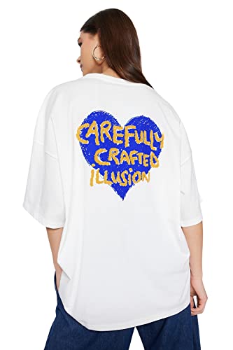 Trendyol Damska koszulka oversize basic z okrągłym dekoltem, biała, XL, biały, XL
