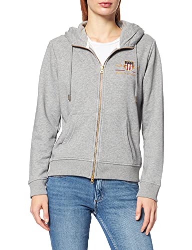 GANT Damska bluza z kapturem archiwalna tarcza pełna bluza z kapturem, Szary Melanż, M