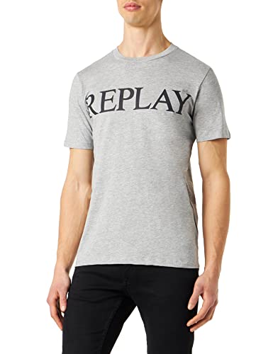 Replay T-shirt męski, Jasnoszary melanż M08, XXL