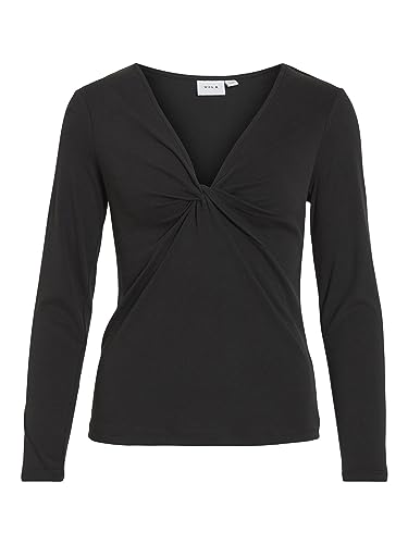 VILULLU Dekolt w serek L/S Knot Top - NOOS, czarny, M