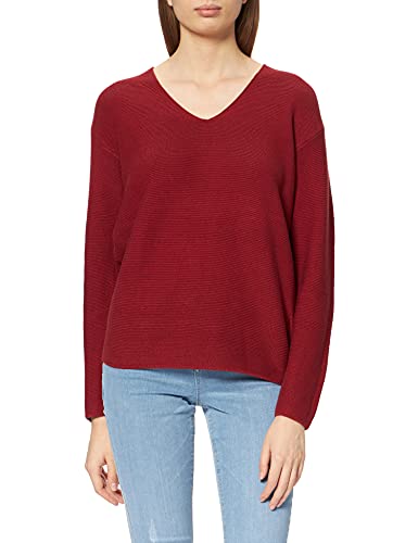TOM TAILOR Damski Sweter z dekoltem w serek z bawełny organicznej 1027545, 27470 - Dark Maroon Red, S
