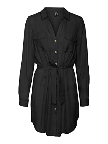 VERO MODA Damska sukienka koszulowa VMBUMPY L/S Shirt Dress WVN Curve NOOS, czarny, 44