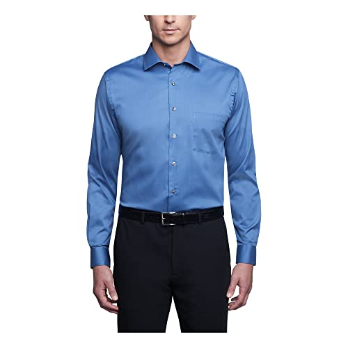 Van Heusen Męska koszula z długim rękawem Regular Fit Flex Collar Stretch Solid Smoking, Dusty Blue, S (Szyja 37 cm, Rękawy 81/84 cm)