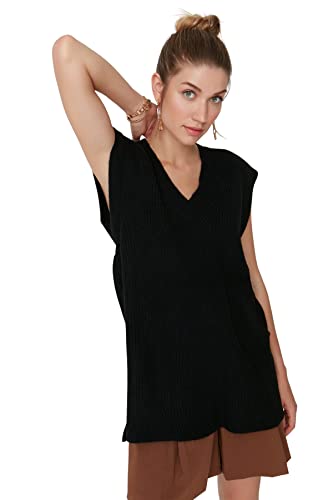 TRENDYOL Damska bluza z dekoltem w serek, czarna, M, czarny, M