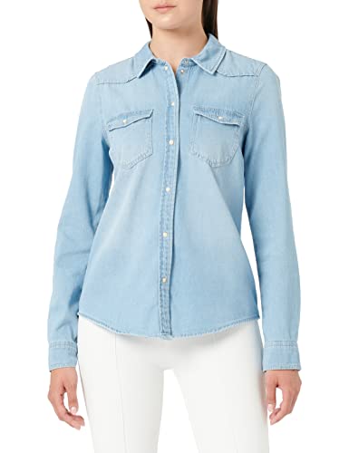 VERO MODA Women's VMMARIA LS Slim Shirt Mix New NOOS bluzka, jasnoniebieski denim/szczegóły: Birch Stitch, L, Light Blue Denim/Szczegóły: ścieg birch, L