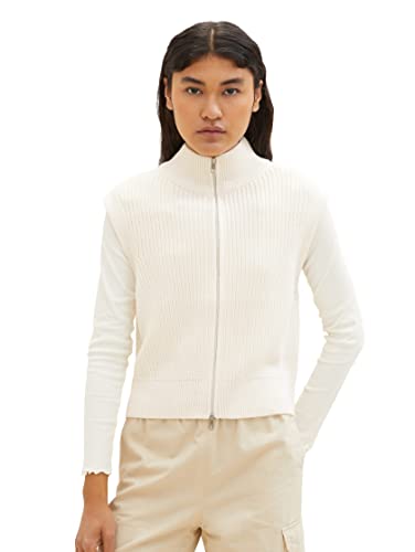 TOM TAILOR Denimowa damska kamizelka z kardiganem typu troyer, 10348-Gardenia Biała, XXL