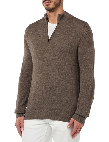 Hackett London Sweter męski Merino Cash Mix Hzip, Brązowy (kora), M