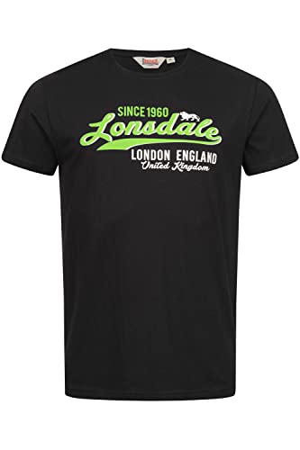 Lonsdale Męski T-shirt Croxton, czarny/neonowo-zielony, S