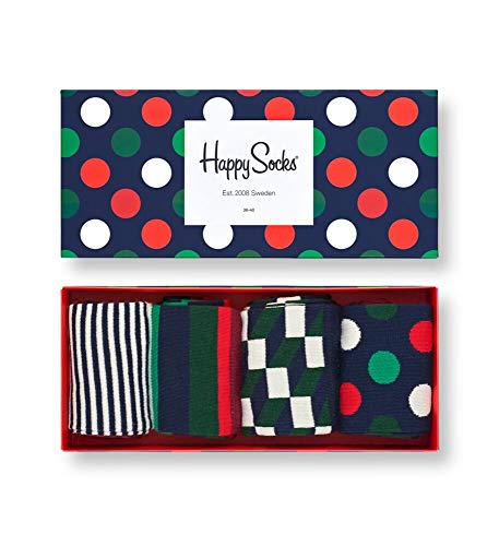 Happy Socks 4-Pack Holiday Big Dot Gift Set, Skarpety dla kobiet i mężczyzn, Zielony-Czerwony-Pomarańczowy-Biały-Czerwony (36-40)