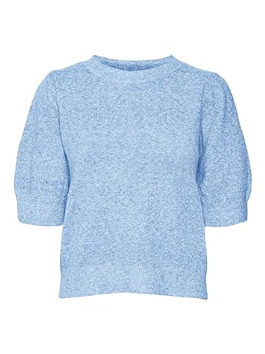 VERO MODA Damski sweter VMDOFFY 2/4 O dekolt GA NOOS, mały niebieski/szczegóły: melanż, XXL, Little Boy Blue/Szczegóły: melanż, XXL