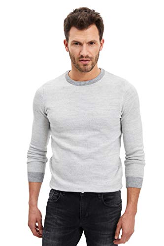 DeFacto Męski sweter z dzianiny z długim rękawem, okrągły dekolt, slim fit dla mężczyzn, topy (szary melanż, 3XL), szary melanż, 3XL