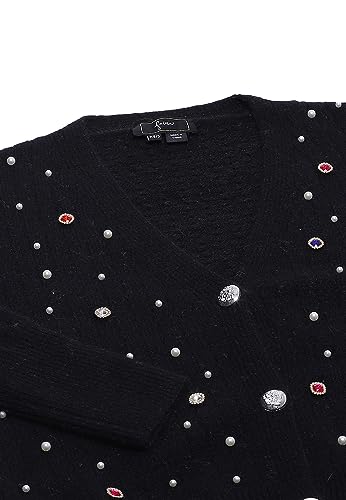 faina Damski modny kardigan z dekoltem w serek i wzorem w nity, czarny, rozmiar XS/S, czarny, XL