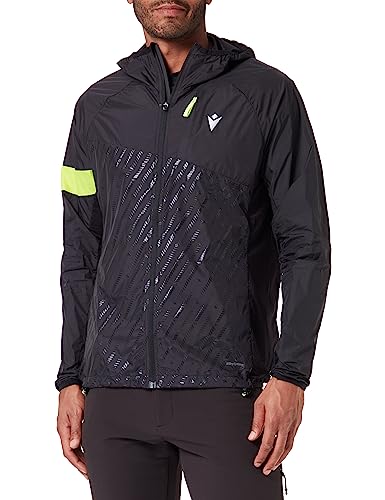 Macron Męska kurtka Run Scc Danzel Reflex W-Break Light JKT Blk/Nyel Refl Print Wiatroszczelna kurtka, czarno-żółta, M