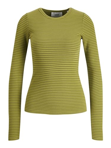 Jack & Jones Jxfreya LS Rib Stripe tee Knit Koszula damska z długim rękawem, Woodbine/Tripes:dark Olive, S