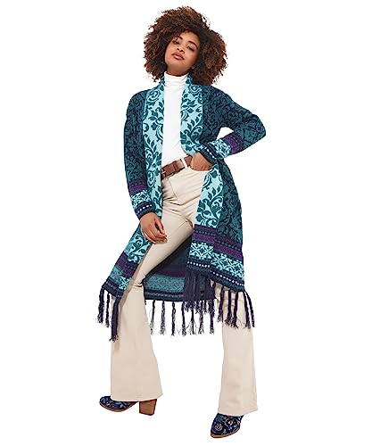 Joe Browns Damski luźny krój długi frędzel od brzegu do krawędzi szal kardigan na szyję, zielony, duży (16-18), Niebieskozielony, L