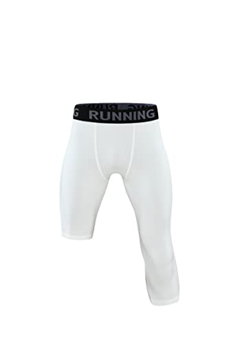 EULLA Legginsy sportowe męskie pojedyncze nogi elastyczne spodnie oddychające szybkie suszenie mężczyzn do koszykówki do biegania sportowe, Biały, XL