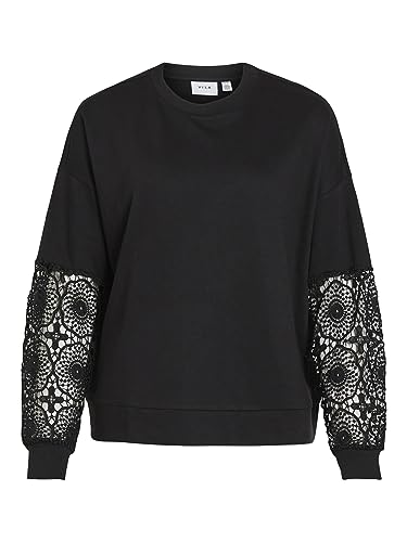 Vila VIRICTA L/S LACE Sweat Top/SU, czarny, S