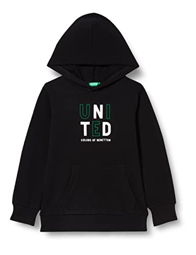 United Colors of Benetton Chłopięca bluza z kapturem z długim rękawem, czarny 100, 150