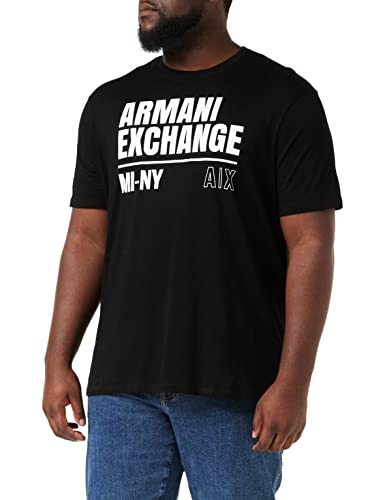 Armani Exchange T-shirt męski z okrągłym dekoltem, z logo Maxi na przodzie, czarny, ekstra mały