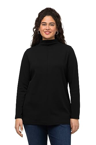 Ulla Popken Damska koszulka żebrowana z golfem, slim t-shirt, czarny, 54/56