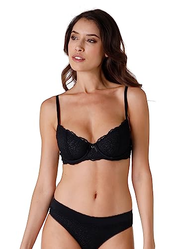 LOVABLE Wyjątkowa Koronka Biustonosz Balkonowy Damski, Czarny, 38 / B