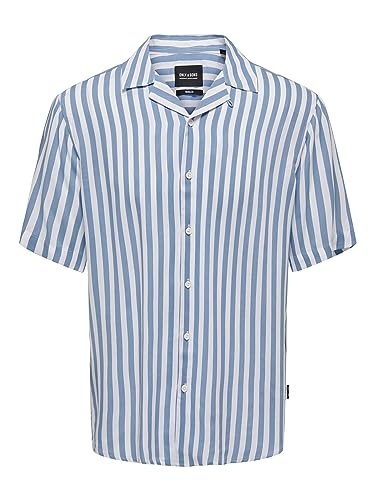 ONLY & SONS Koszula męska z krótkim rękawem w paski, Mountain Spring, XL