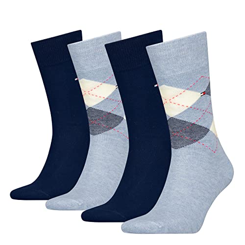 Tommy Hilfiger Męskie skarpety męskie H Check 4P Casual Sock, Light Blue Melange, 43/46, jasnoniebieski (light blue melange), 43-46 EU