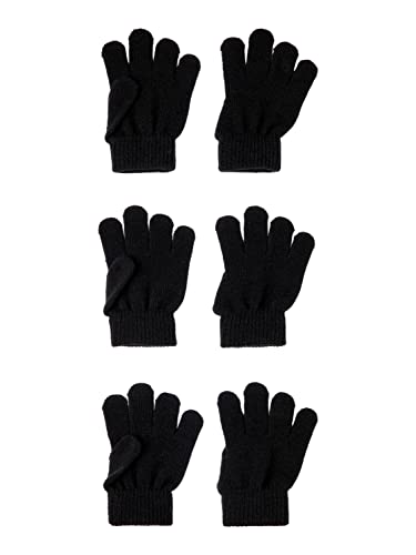 NAME IT Unisex dziecięce rękawiczki NKNMAGIC Gloves 3P NOOS, czarne/opakowanie: 3 sztuki w zestawie z All Black, 6 (3 sztuki, Czarny/opakowanie: 3 sztuki z All Black, 6