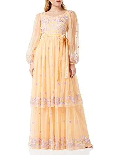 Frock and Frill Damska kwiecista haftowana sukienka specjalna okazja, migdałowa, 14, Migdały, 40