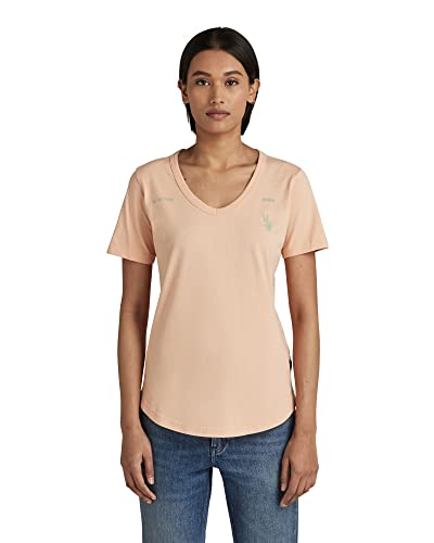 G-STAR RAW Damska koszulka Mysid Slim Graphic V-Neck, Różowy (Peach Nougat 336-c962), XXS