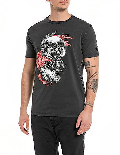 Replay T-shirt męski regular slim fit, 099 Blackboard, XS